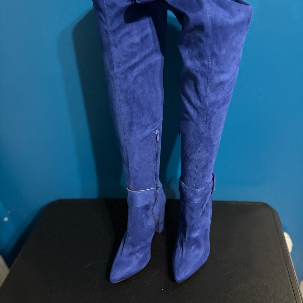 JustFab Blue Over the Knee Boots with Pointed Toe